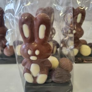 Conejo y huevitos de chocolate