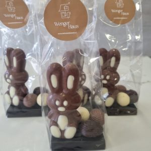 Conejo y huevitos de chocolate